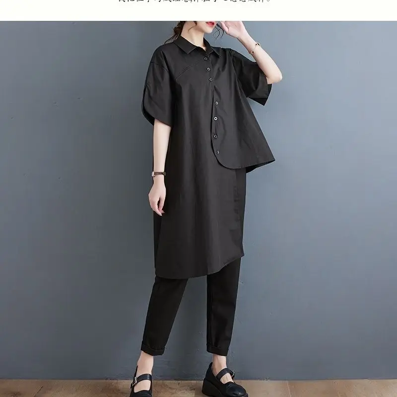 Summer New Solid Color Y2K Shirt Women POLO Collar Short Sleeve Single Breasted Asymmetrical Cardigan Street Personality Tops