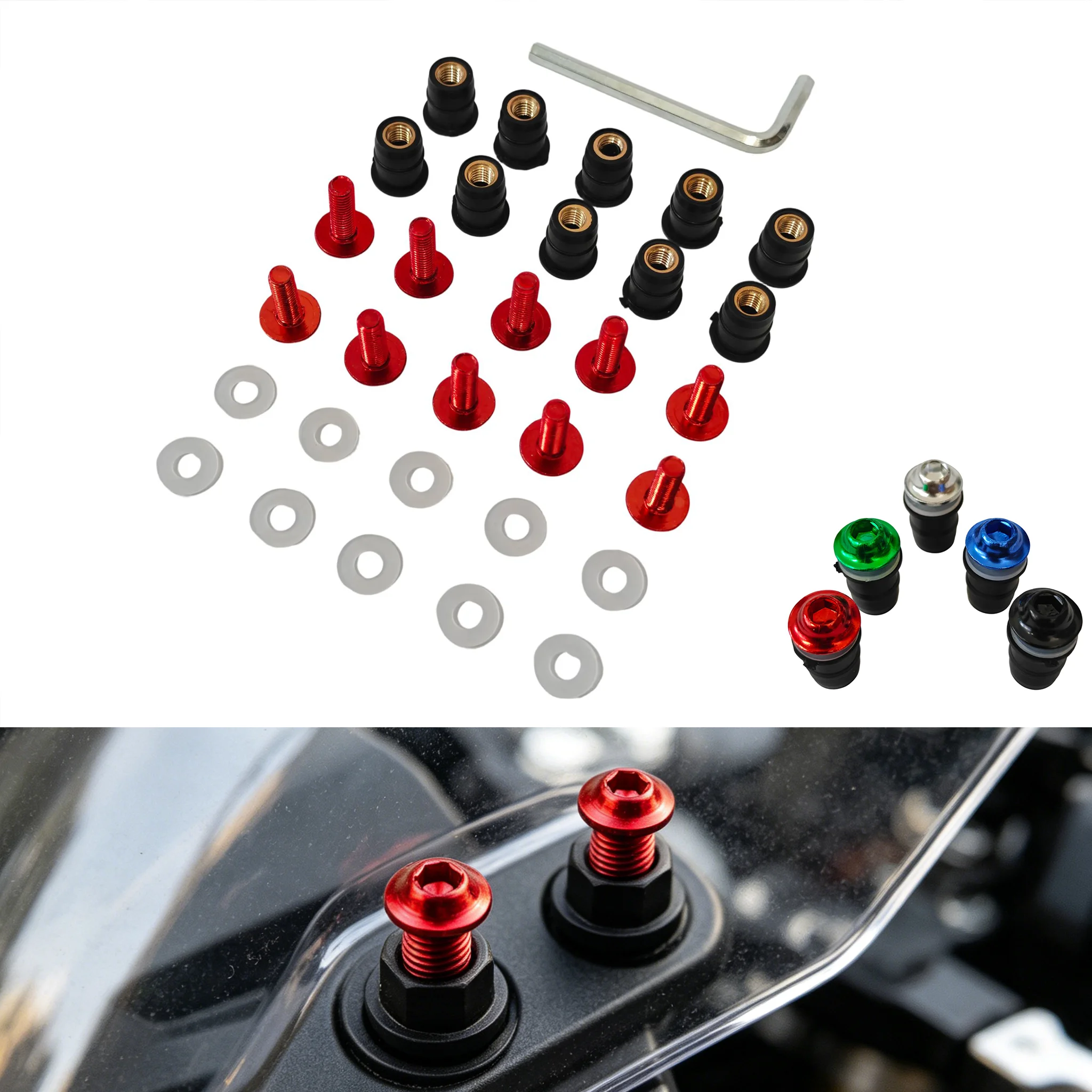 

10pcs M5*16 CNC Aluminum Alloy Motorcycle Windscreen Windshield Bolts with Rubber Well Nuts for Secure Installation