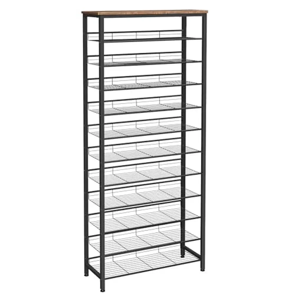 12-Tier Shoe Rack with Adjustable Mesh Shelves Large Capacity Shoe Storage Organizer 35-45 Pairs Standing Shelf Slanted Entryway