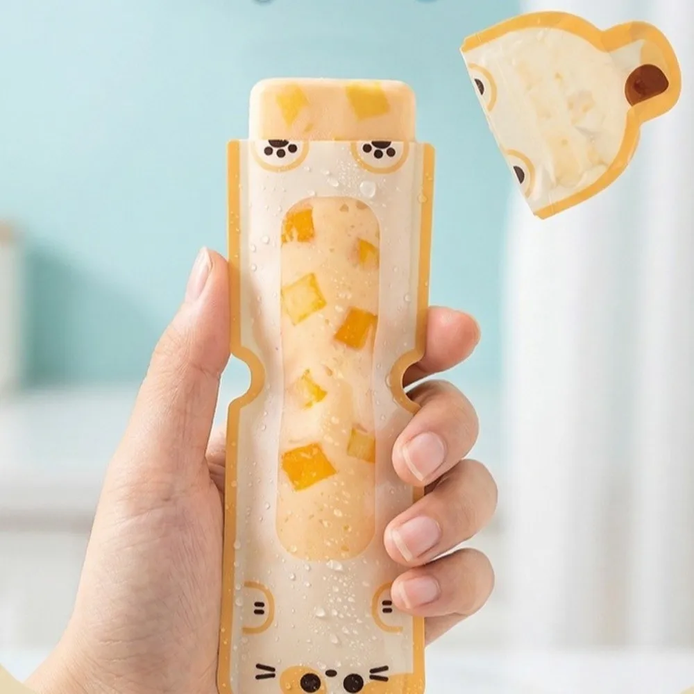 20pcs Self-sealing Disposable Ice Making Bags Leak-Proof Cartoon Animal Pattern Ice Lolly Molds Food-Grade Ice Cream Bag