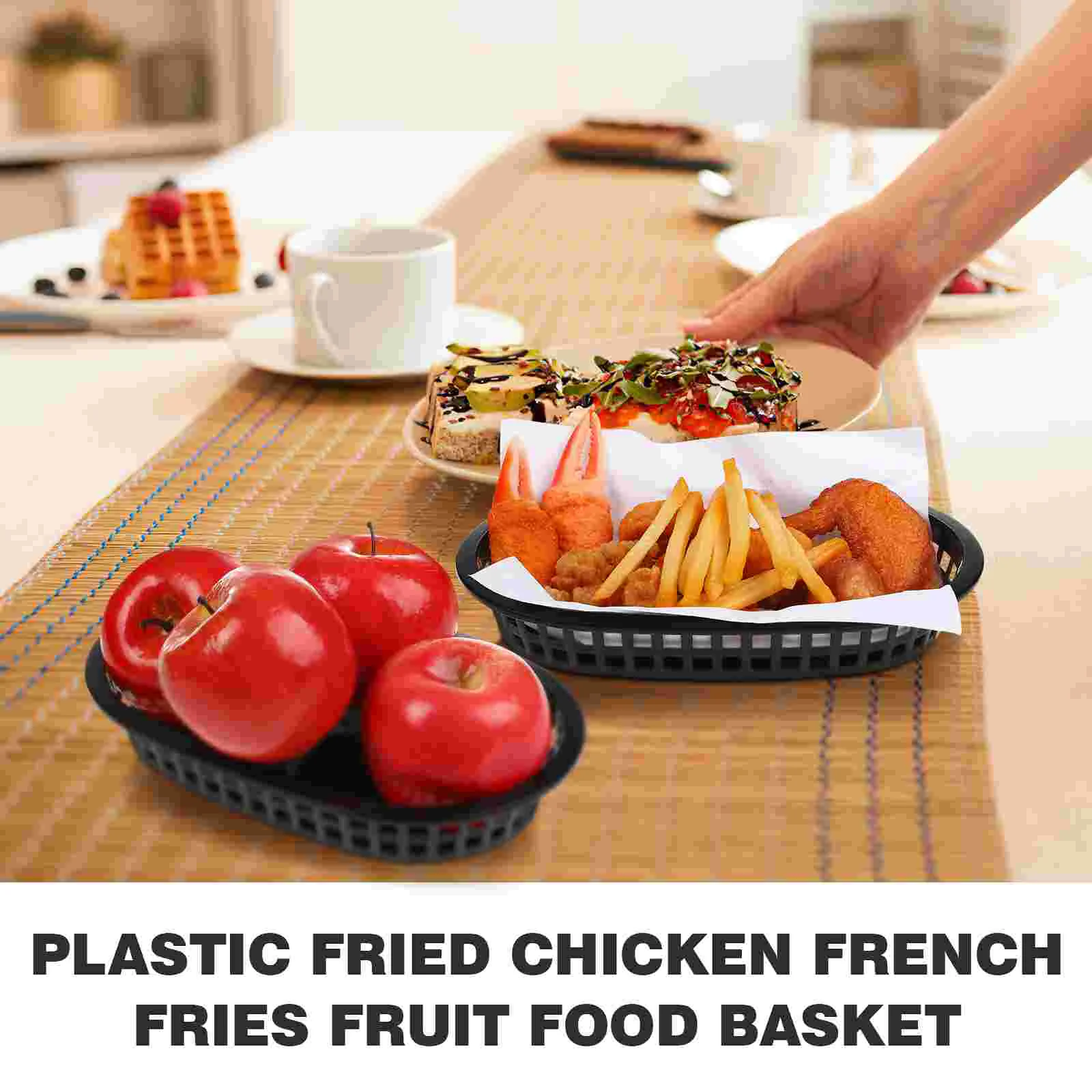 12 Pcs Oval French Fries Hamburger Basket Tray Black Serving Trays for Restaurants