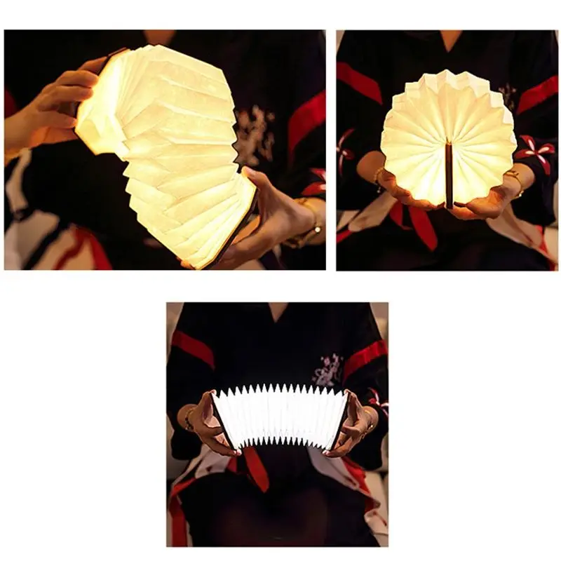 Lampada da libro in legno, lampada da libro pieghevole novità, luce notturna pieghevole magnetica, lampada da tavolo in legno ricaricabile USB, regalo creativo