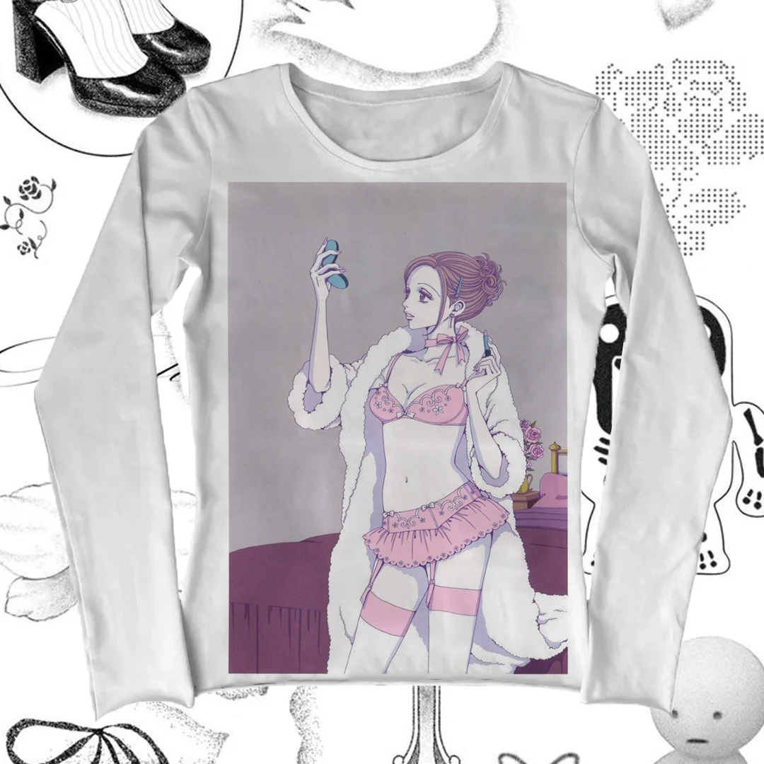 

Эстетическая одежда с длинным рукавом Женская одежда Trashy Y2k 2000-х Топы Harajuku Женские футболки Эмо-топ для женщин Shoujo Girl Style