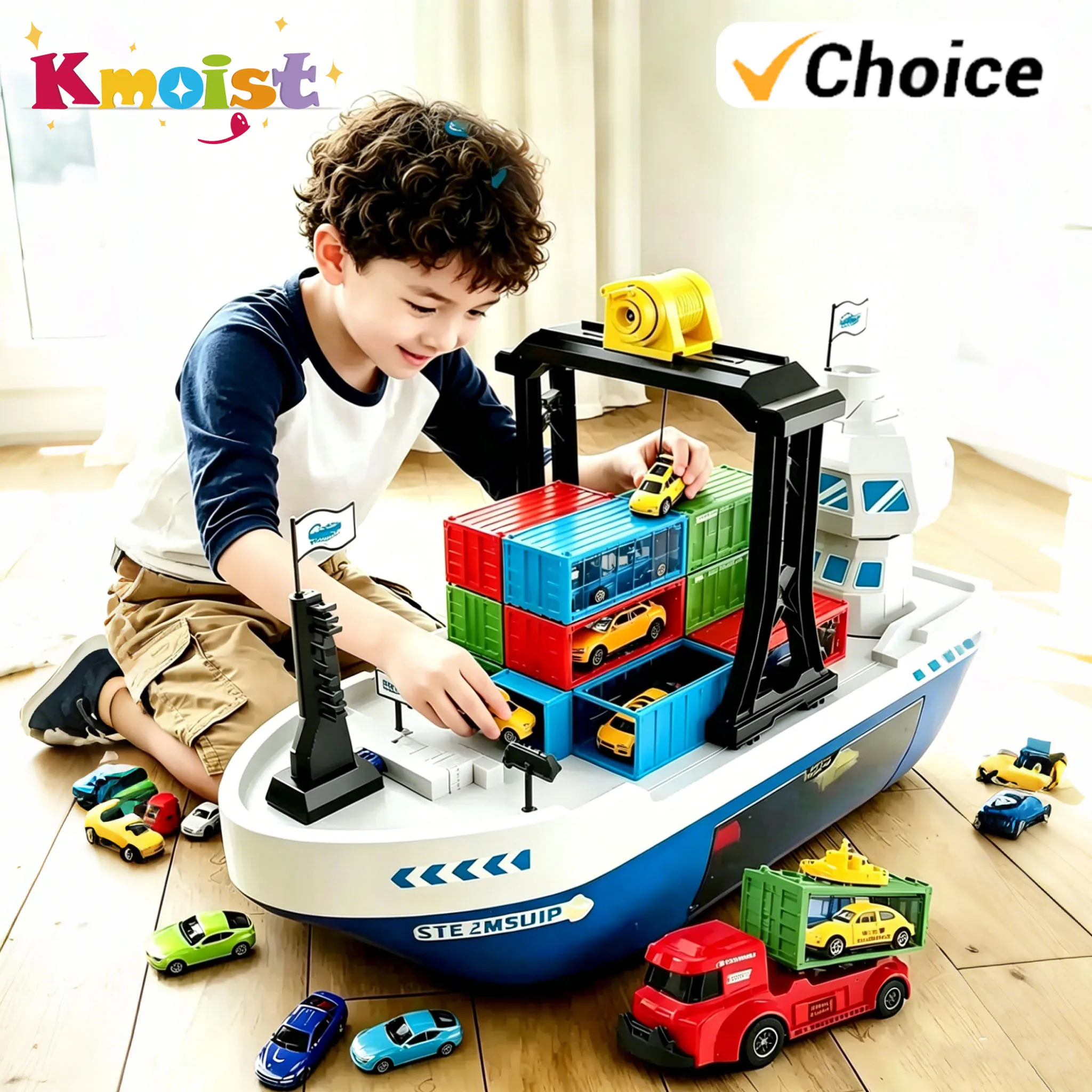 Large-sized Cargo Ship Children  Alloy Vehicle Container Set Storage Toy Ship Model with 6 Cars Tractor Toys for Boys Kids Gifts