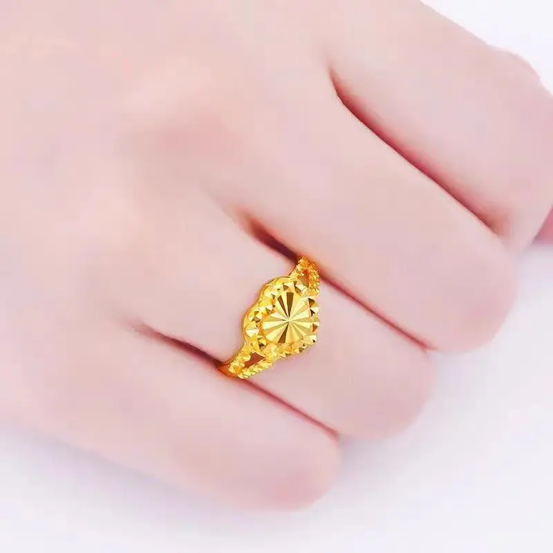 9999 24K Real Gold Single Heart Ring Fashionable Heart-shaped Ring Valentine's Day Gift for Girlfriend Love Ring Adjustable