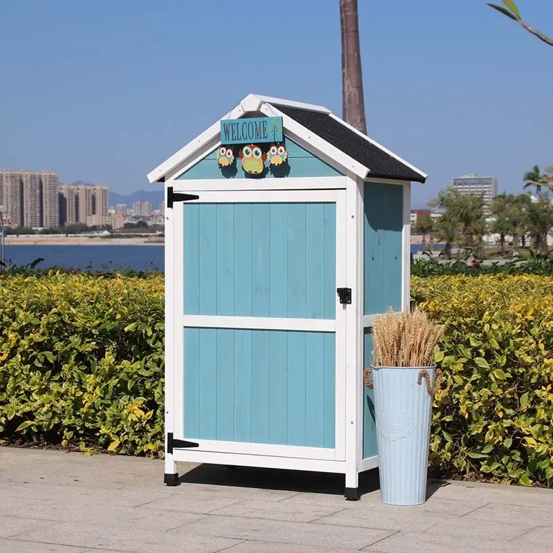 Outdoor Solid Wood Tool Cabinet Garden Storage Locker Weatherproof Yard Shed for Tools Gloves and Garden Equipment