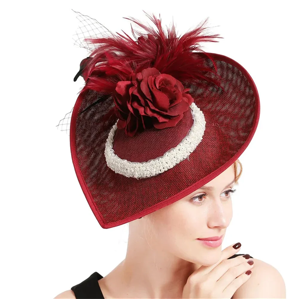 Burgundy Fascinator Headband For Women Bridal Wedding Millinery Headpiece Kentucky Derby Cocktail Party Dinner Refined Formal Ha