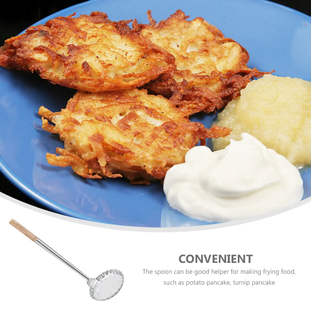 Professional Alloy Frying Spoon Wooden Handle Non-Stick Kitchen Tool Lightweight Frying Snack Tool for Home Restaurant Use