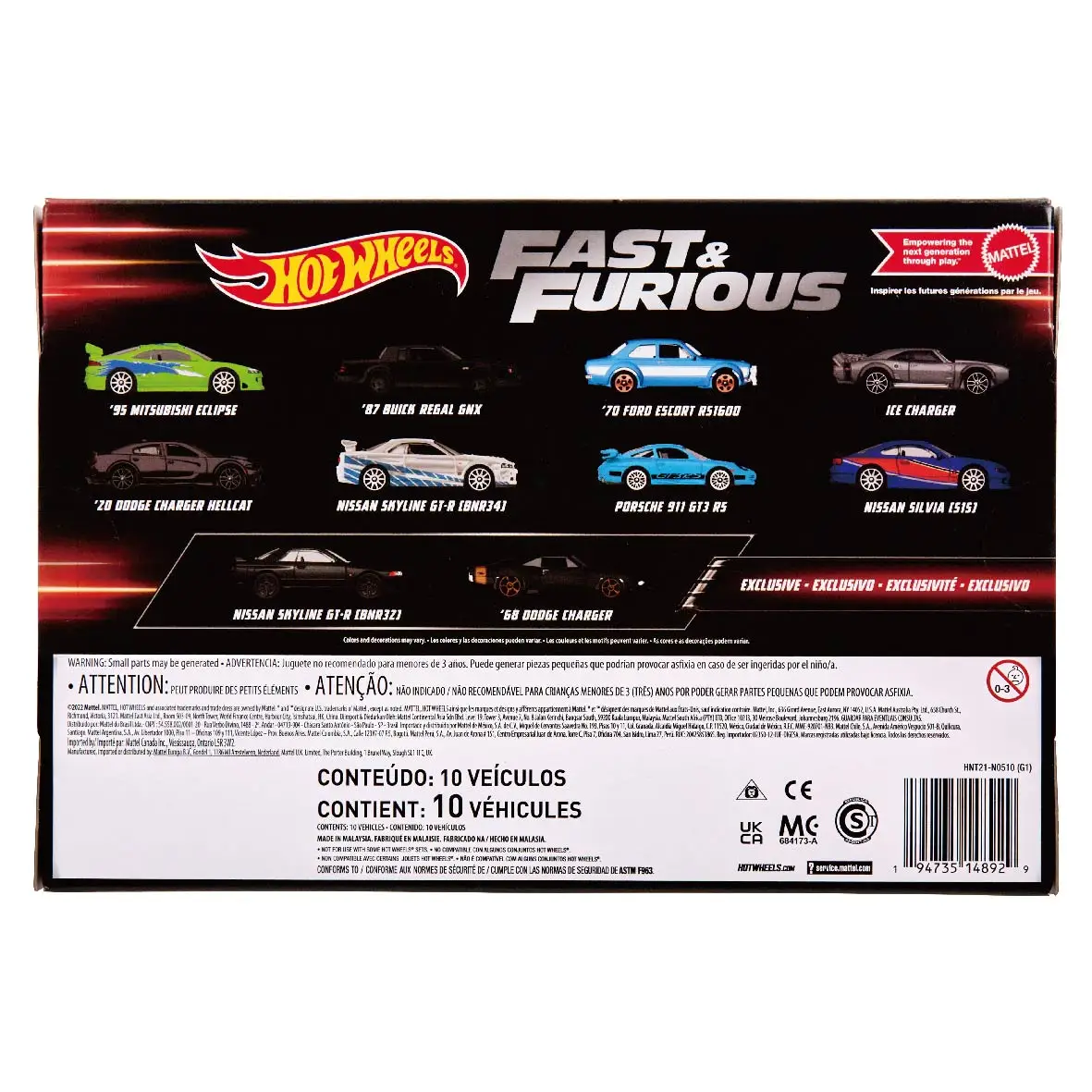 Hot Wheels 1/64 Fast and Furious Nissan Skyline GTR BNR32 NISSAN SILVIA S15MITSUBISHI ECLIPSE Die-cast car Model gifts HNT21