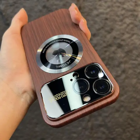 나뭇결 대형 창 자기 Magsafe 무선 충전 케이스 iPhone 16 15 14 13 11 12 Pro Max 카메라 보호 커버 Best5