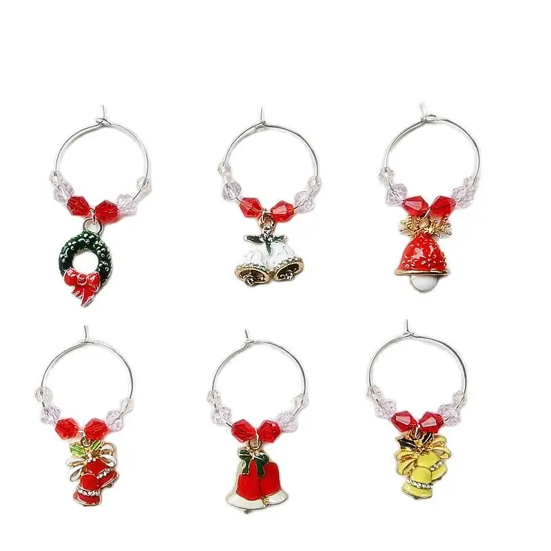 Set of 6pcs Christmas Party Wine Glass Marker Charms Rings Marker Bar Table Decorations