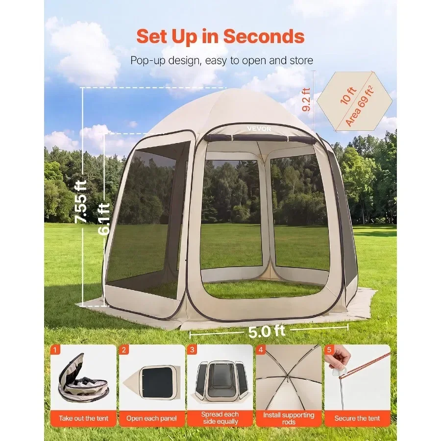 Pop up Screen House Tent, Feet, 4-8 Person Screen Gazebo, Portable Screened in Canopy with Carry Bag, Netting Sides, Ground Sta