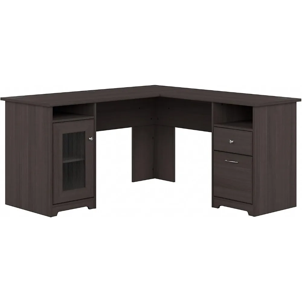 Cabot L Shaped Computer Desk in Heather Gray | Corner Table with Drawers for Home Office