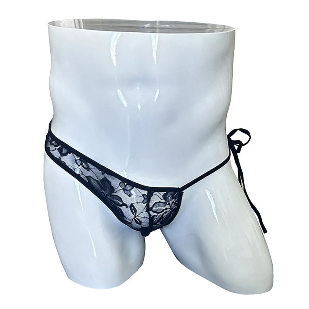 

Мужские трусы-стринги с жаккардовым кружевом и боковыми завязками, прозрачные, эротические, дышащие, сексуальные, с кружевными вставками