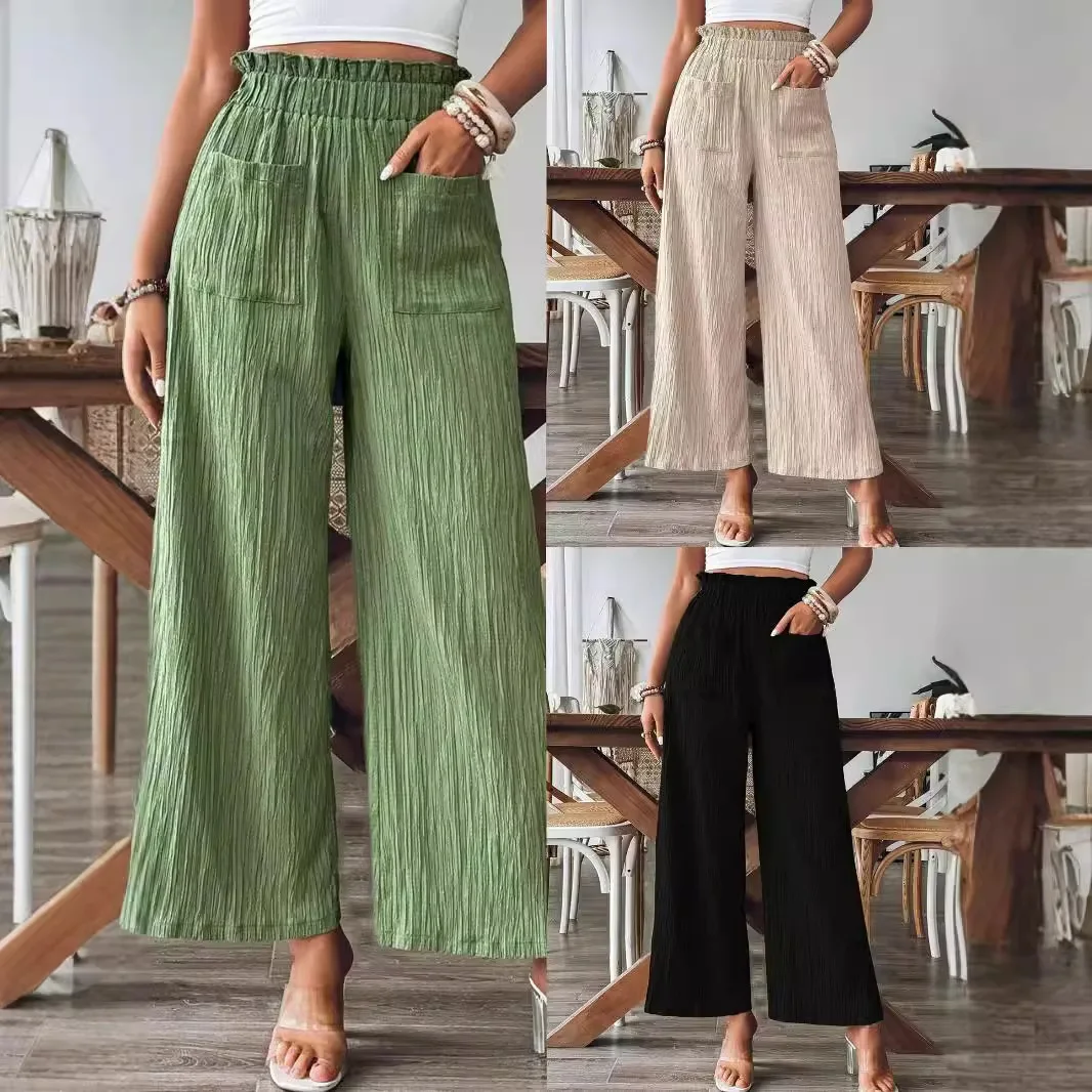 

2025 Popular Solid Color Casual Straight-leg Pants European and American Women's Clothing