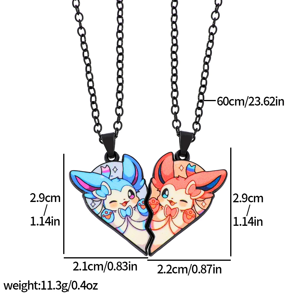 1 Paar süße Eevee-Paar-Halsketten, Herz-Puzzle-Anhänger, passende Liebesgeschenke, Anime-Schmuck für Paare und beste Freunde