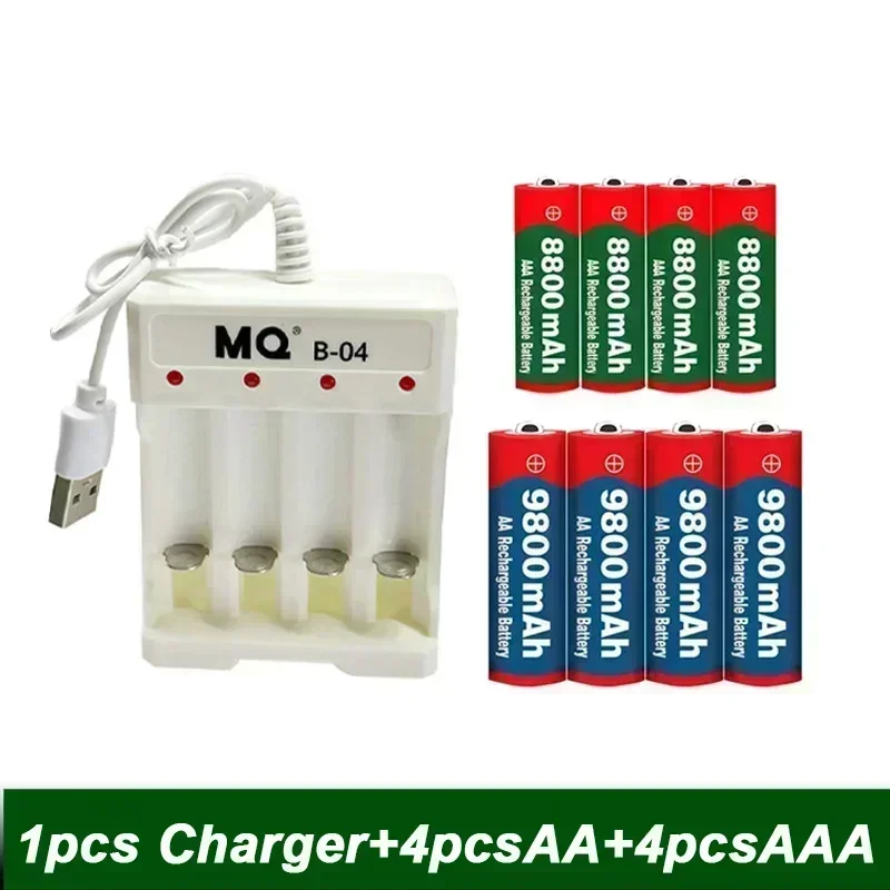 AA+AAA1.5V Rechargeable Battery AA 9800mah+AAA 8800mah+USB Charger Set Alkaline Technology Suitable for Remote Control Shaver