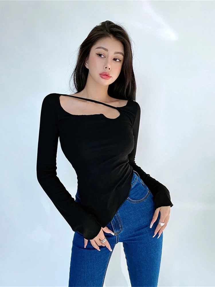 WOMENGAGA Body Desire Style T Shirt Women Design Sexy Slim Irregular Thin Top Tees Hot Korean Tops Fashion Ool Girl BAZ5