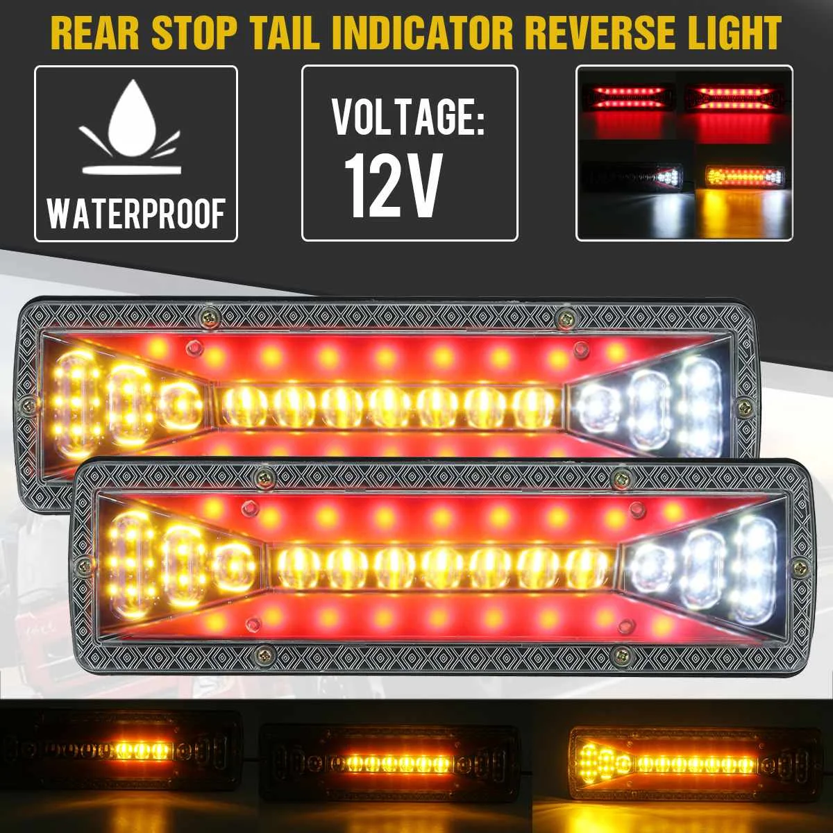 2X 12V 37LED Dynamic LED Car Truck Tail Light Turn Signal Brake Reverse Lamp Trailer Truck Van Lorry Bus Camper