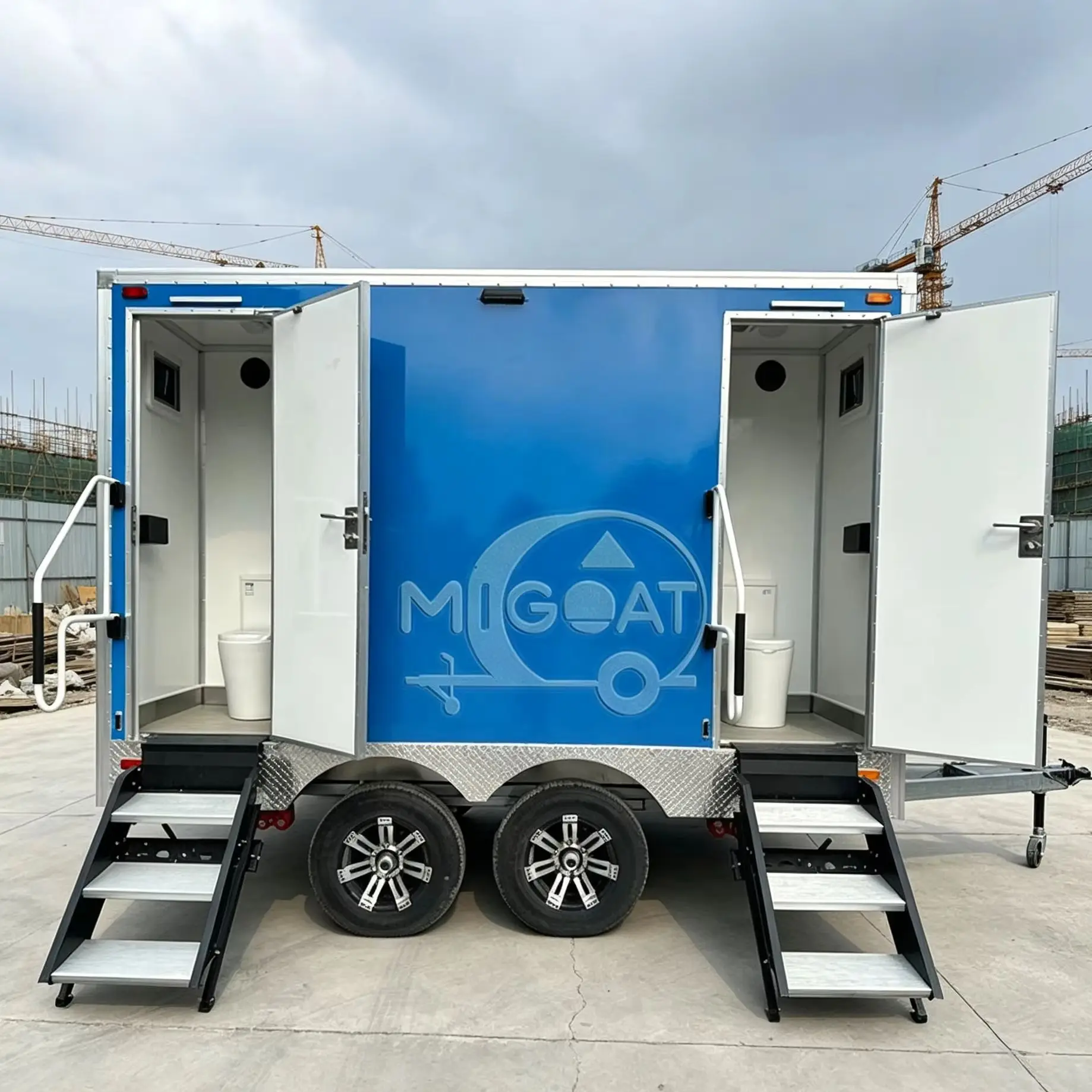 Dual Stall Portable Restroom Trailer Mobile Toilet Trailer Double Axle Outdoor Bathroom For Construction Wedding Event