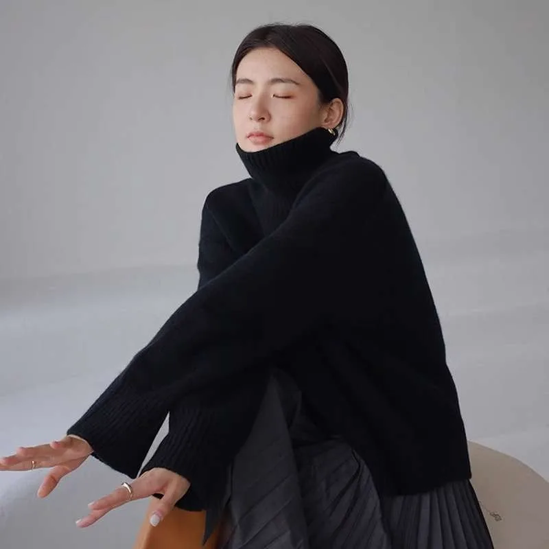 

Французский свитер с высоким воротником, женская осенне-зимняя верхняя одежда, новый свободный вязаный свитер, внутренний топ