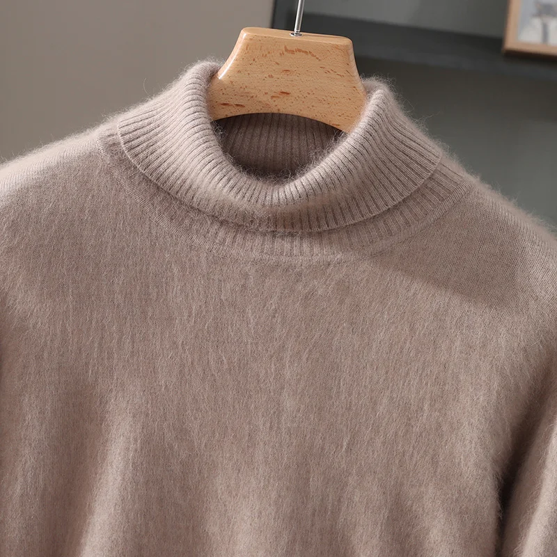 Fall/Winter Turtleneck 100% Pure Mink Cashmere Sweater Men's Loose Lapel Thick Sweater Knitted Solid Color Bottoming Shirt