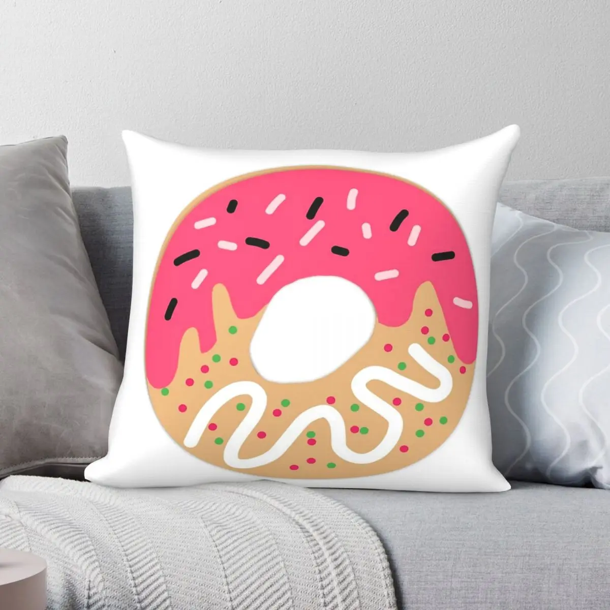 Pink Icing Donut With Sprinkles Square Pillowcase Polyester Linen Velvet Pattern Decor Pillow Sofa Seater Cushion Cover 45x45