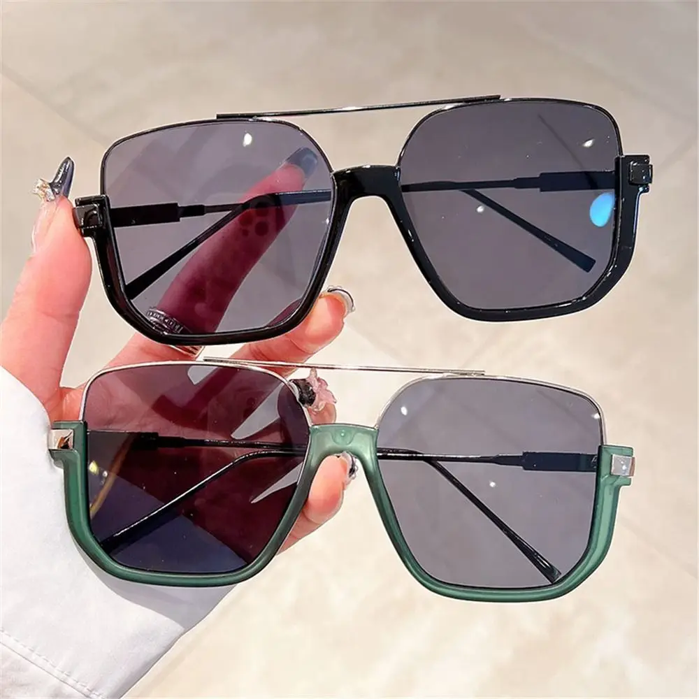 Vintage Half Metal Frame Oversized Sunglasses Brand Design Fashion Ins Popular Eyewear Trendy Square Shades for Women & Men