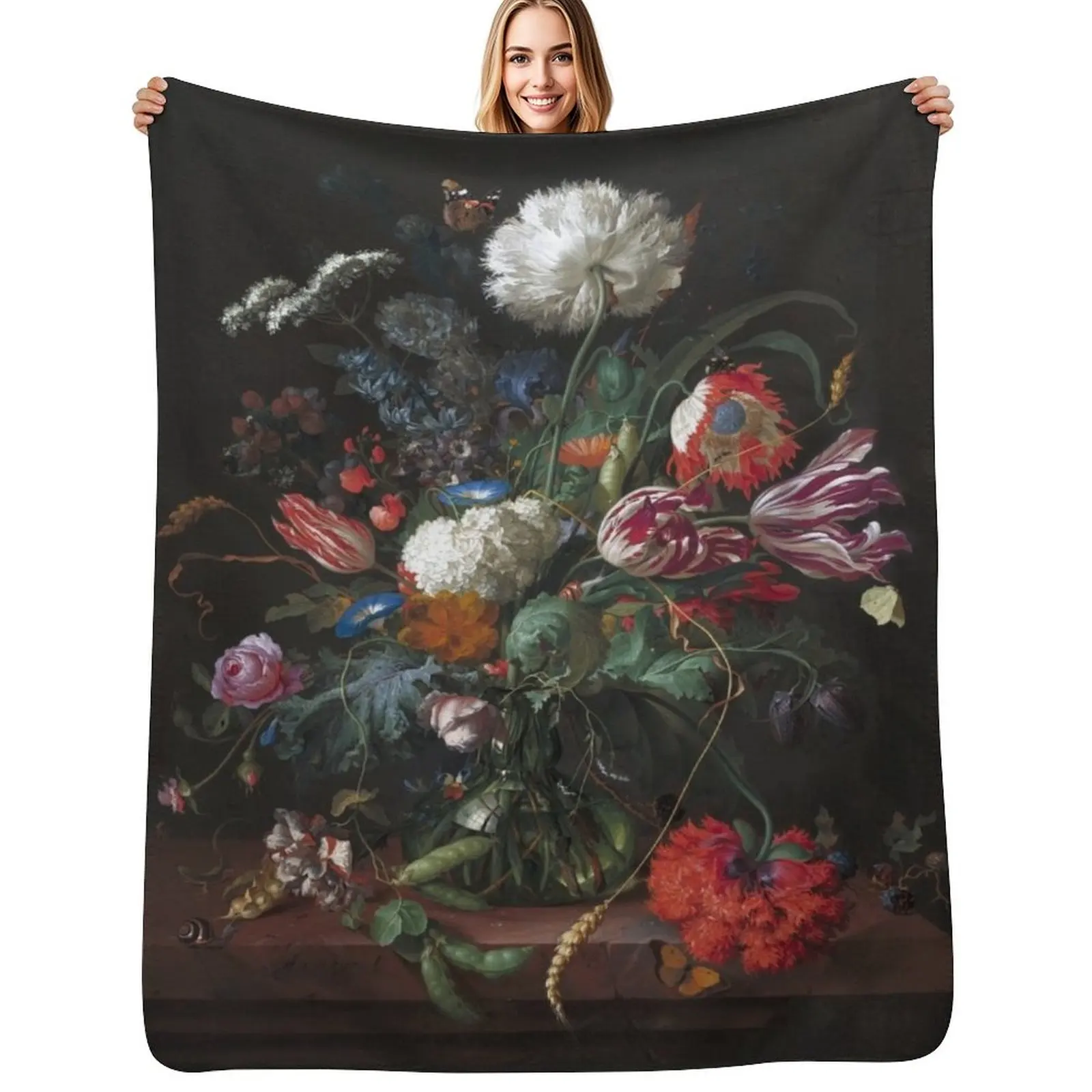 Vase of Flowers by Jan Davidsz de Heem, Dutch, 1660 Throw Blanket Sofa Quilt Cute Thins Retros Flannels christmas gifts Blankets