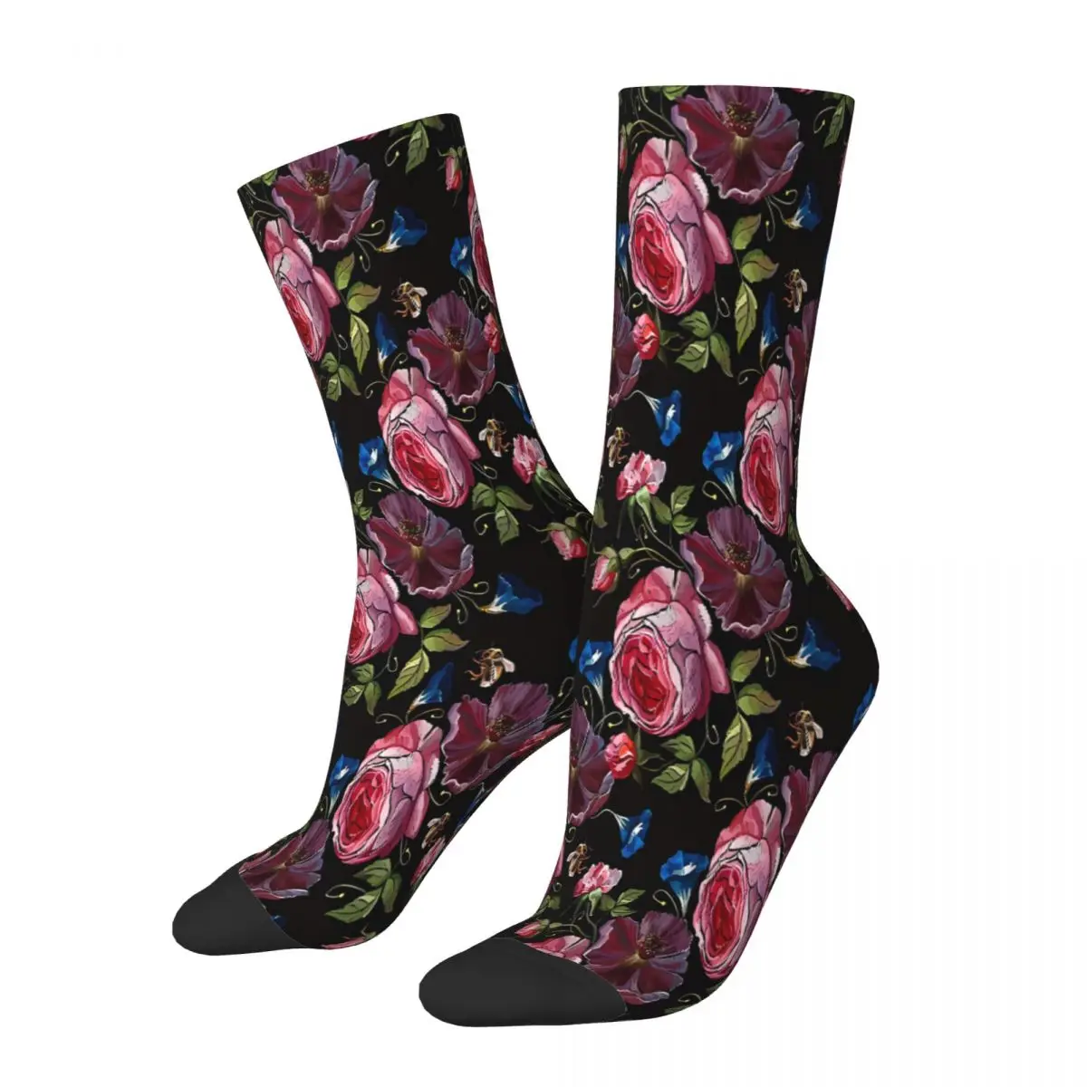 

Wild Roses Embroidery Flowers Socks Male Mens Women Winter Stockings Hip Hop