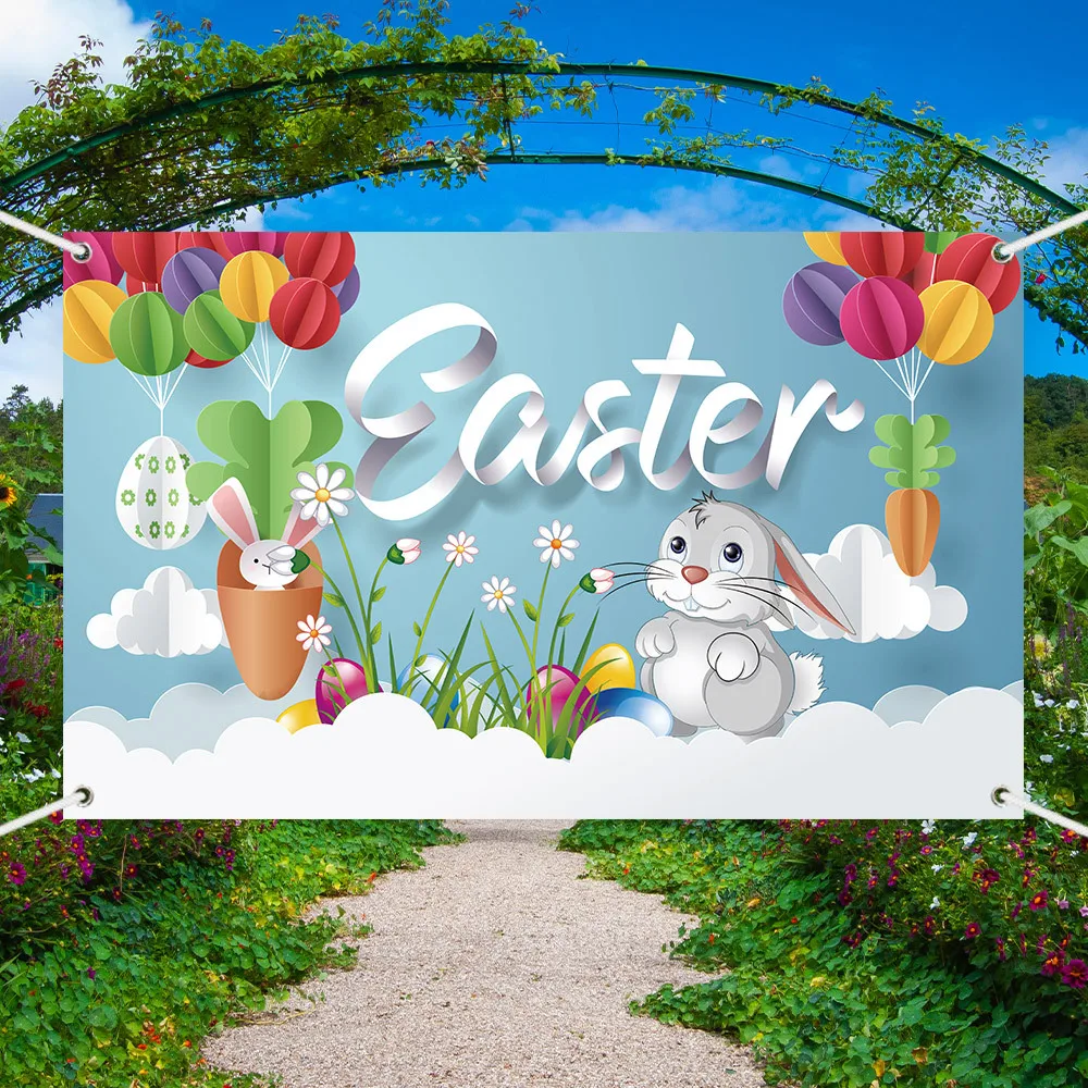 Easter Theme Event Banner Bunny Easter Egg Atmosphere, Outdoor Party Setting Scene, Decorative Festive Backdrops