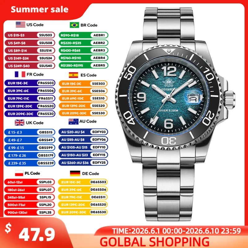 

ADDIESDIVE Men's Diver Quartz Watch 41mm Waterproof 20Bar Super Luminous Wristwatch AD2513 Stainless Steel Fashion Watches Gift