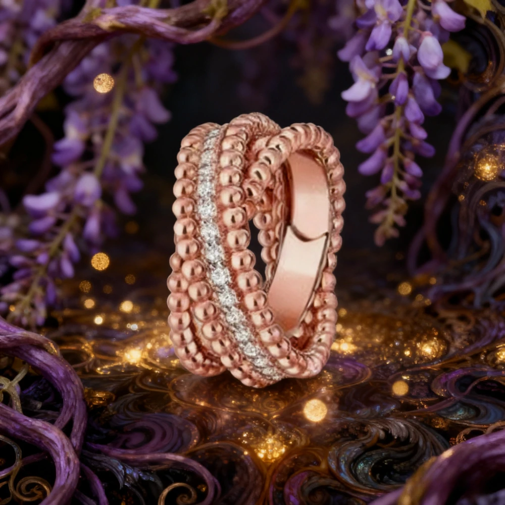 

Premium Jewelry Rose Gold Color Bead Style Cross Ring Women's Zircon Design Temperament Fashion Luxury Party Jewelry