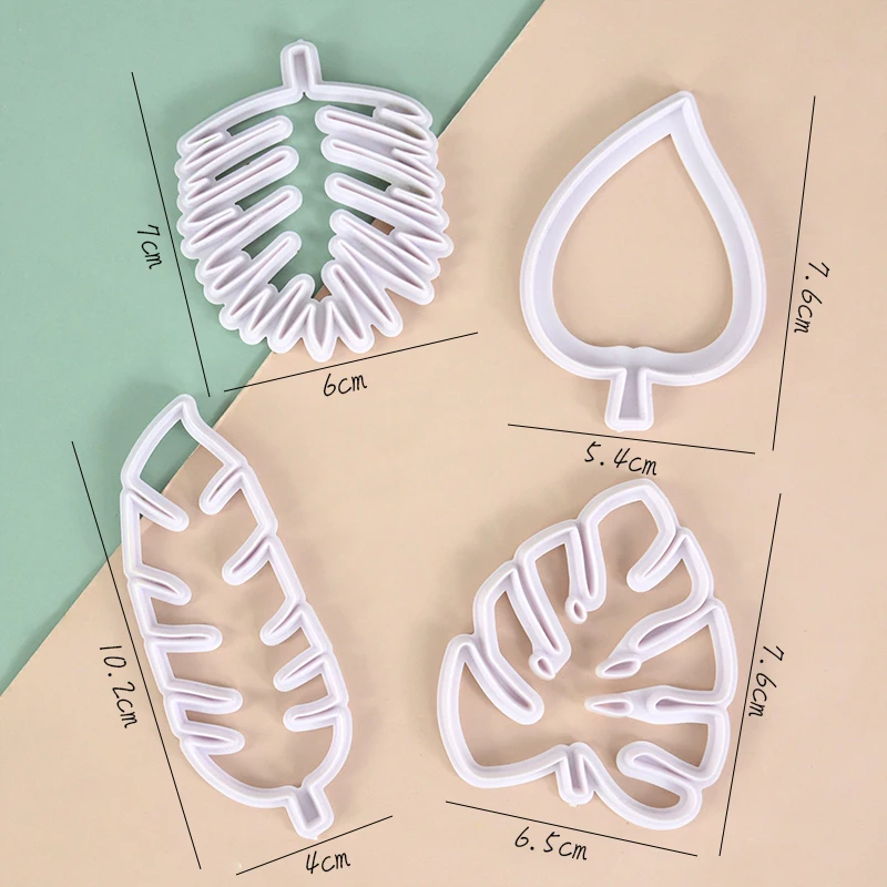 4Pcs Leaf Biscuit Mold Plastic Cookie Plunger Cutter Pastry Decorating DIY Food Fondant Baking Mould Tropical Leaves Embossing