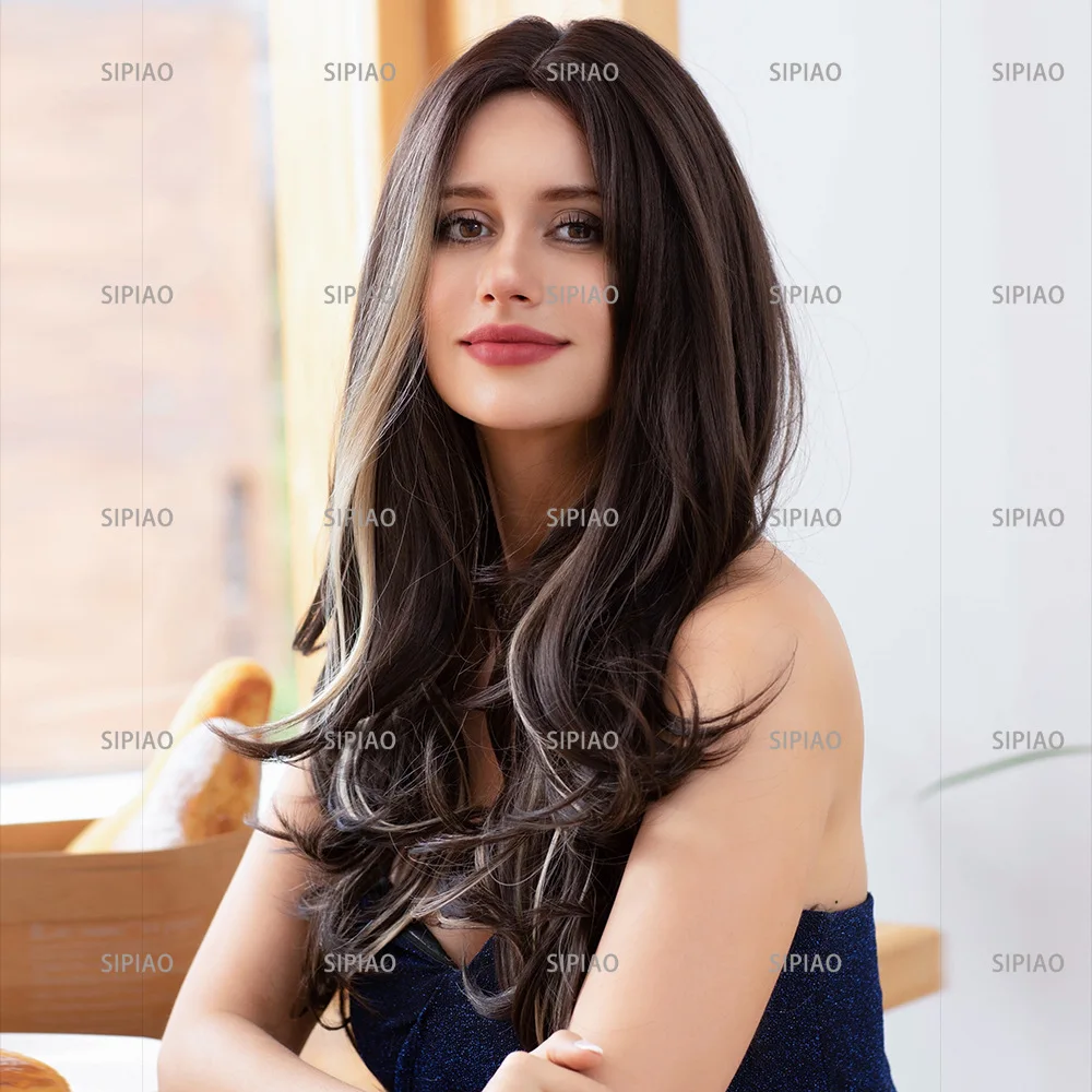 نماذج رائجة البيع متوسطة كبيرة موجات شعر طويل مجعد يسلط الضوء على التغيير التدريجي بني أسود بني أوروبي وأمريكي للنساء