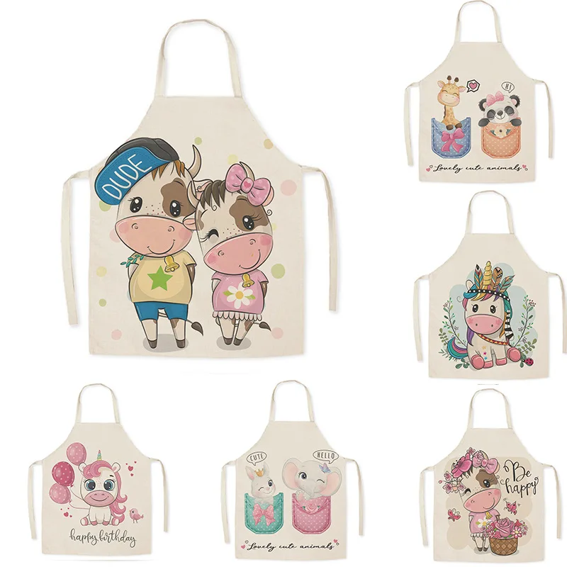 Cute Cartoon Small Animal Series Apron Children's Parent-child Apron Household Sleeveless Cooking and Baking Apron Cleaning Tool