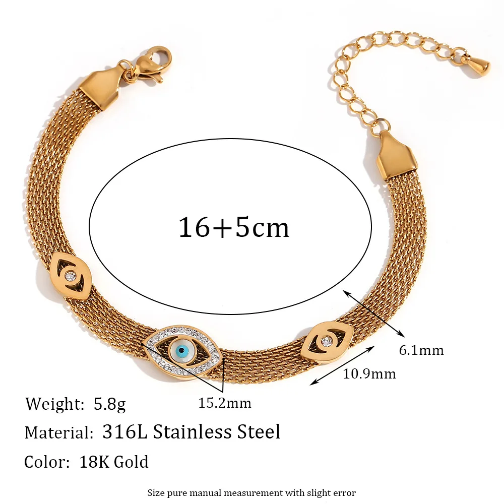 316 Stainless Steel Three Eyes Zircon Woven Net Bracelet for Women Waterproof Dweatproof Non-fading Jewelry Wholesale