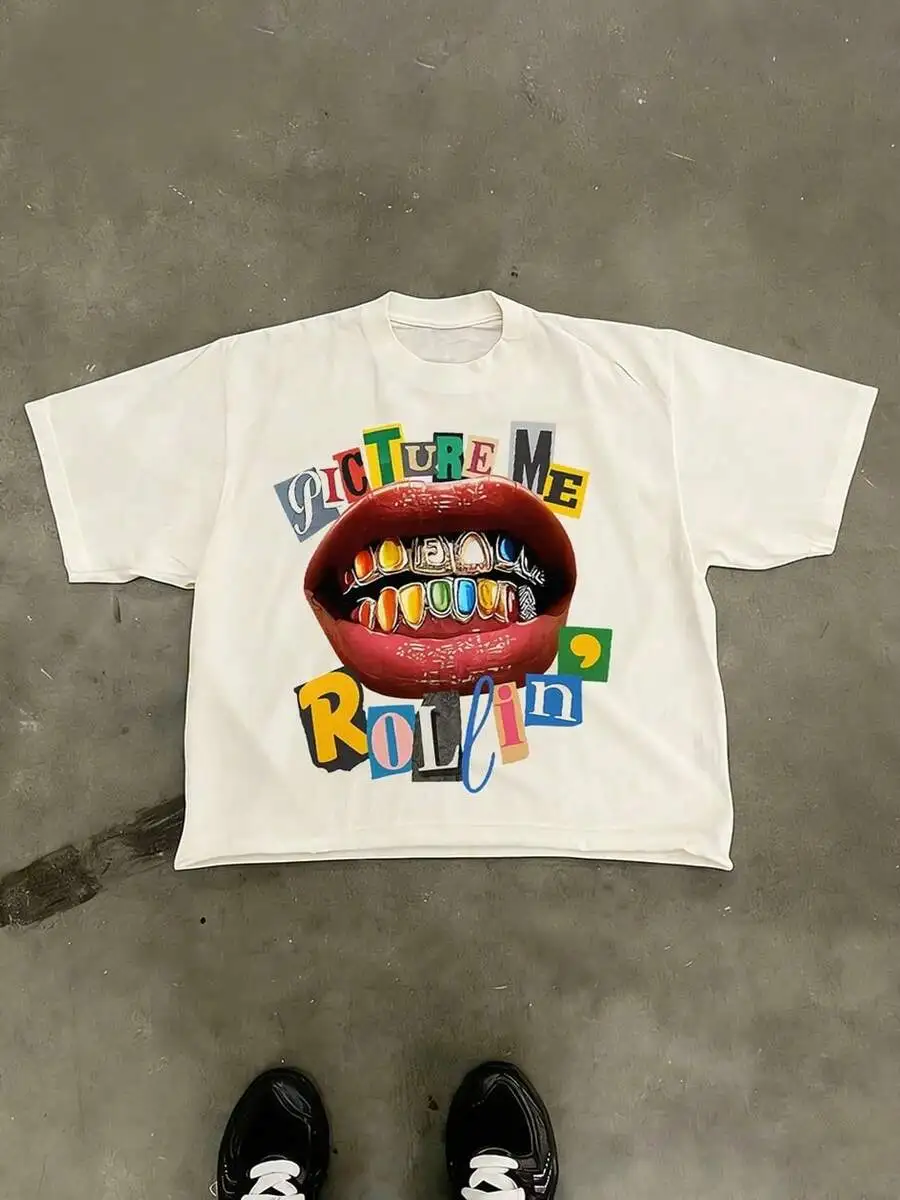 Tween Girl Cotten Clothes,Y2K-Inspired Letter Print T-Shir-Perfect For Spring/Summer/Fall,Fashion, Streetwear, Unisex, Men, Wome