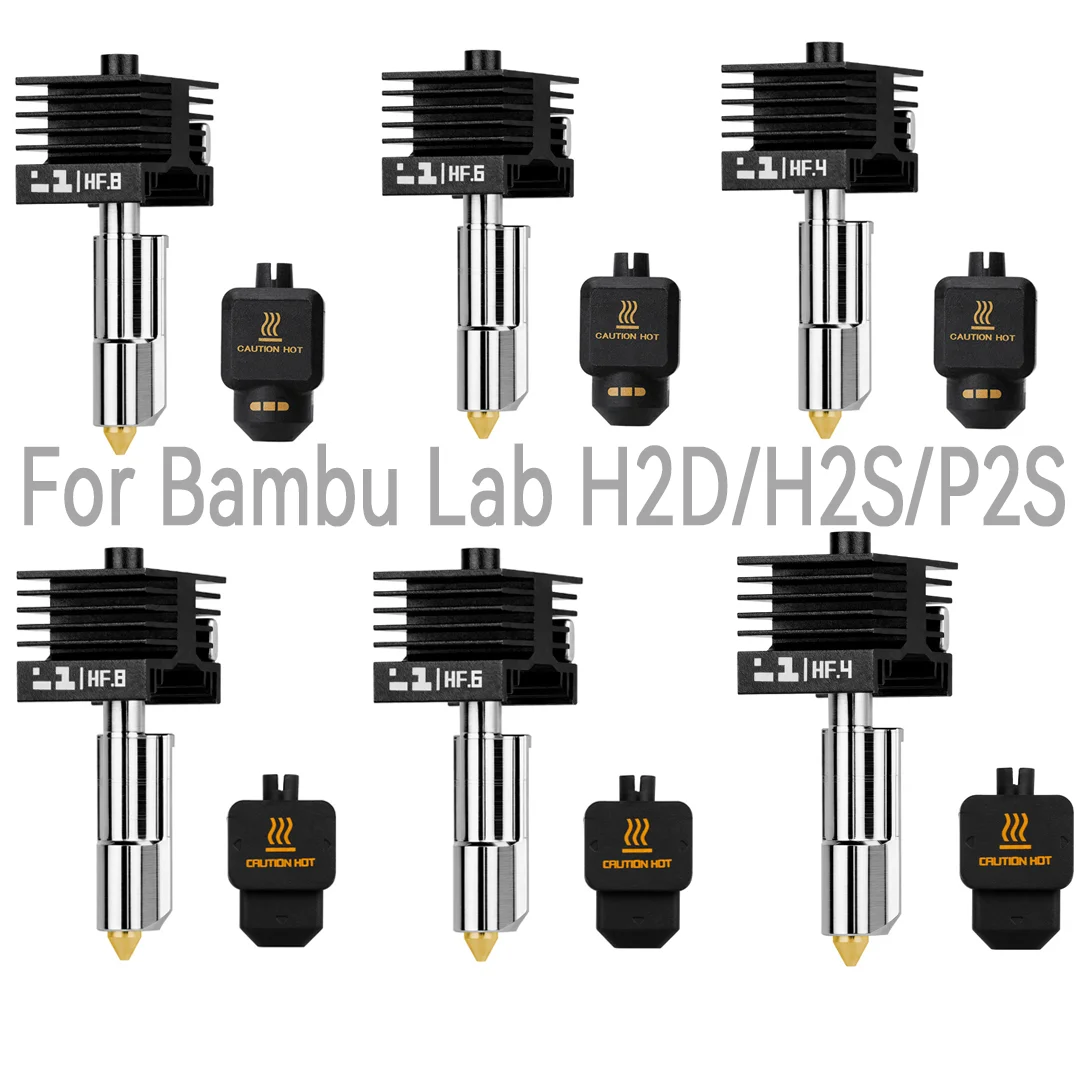 Für Bambu Lab H2D/H2S/P2S Verbessertes Hotend 0,4/0,6/0,8mm High-Flow HF All-in-One Gold Gehärtete Stahldüse Hot End