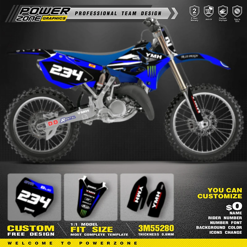 

PowerZone Custom Team Motorcycle Full Sticker Graphics Kit For YAMAHA YZ125 YZ250 2002-2014 Number Name Custom Sticker 05