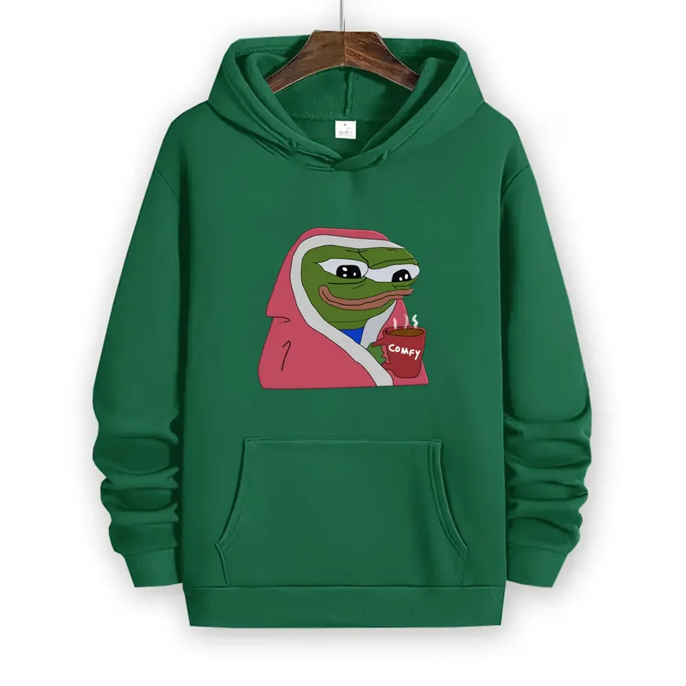 بيبي الضفدع التفكير المرأة هوديي الأساسية كنزة قطيفة لينة مقنعين البلوز مع جيوب البلوز Harajuku أنيمي هوديي #6