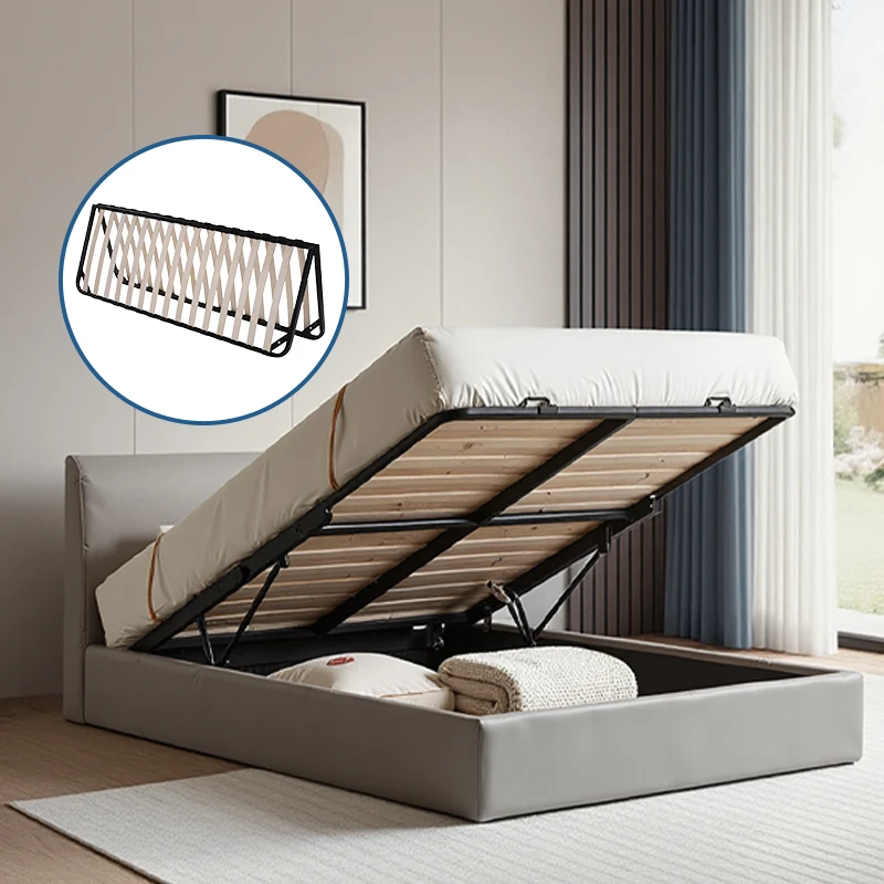 Adjustable Wood Slats Bed Frame Sturdy Metal Bed Frame Base Storage Space Knock Down Platform Bed Frame with Storage Spacepromot