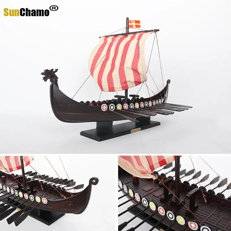 Sunchamo Antique Dragon Boat Sailing Ship Model Home Decor Craft Decoration Nordic Viking Battleship Accessories for Living Room