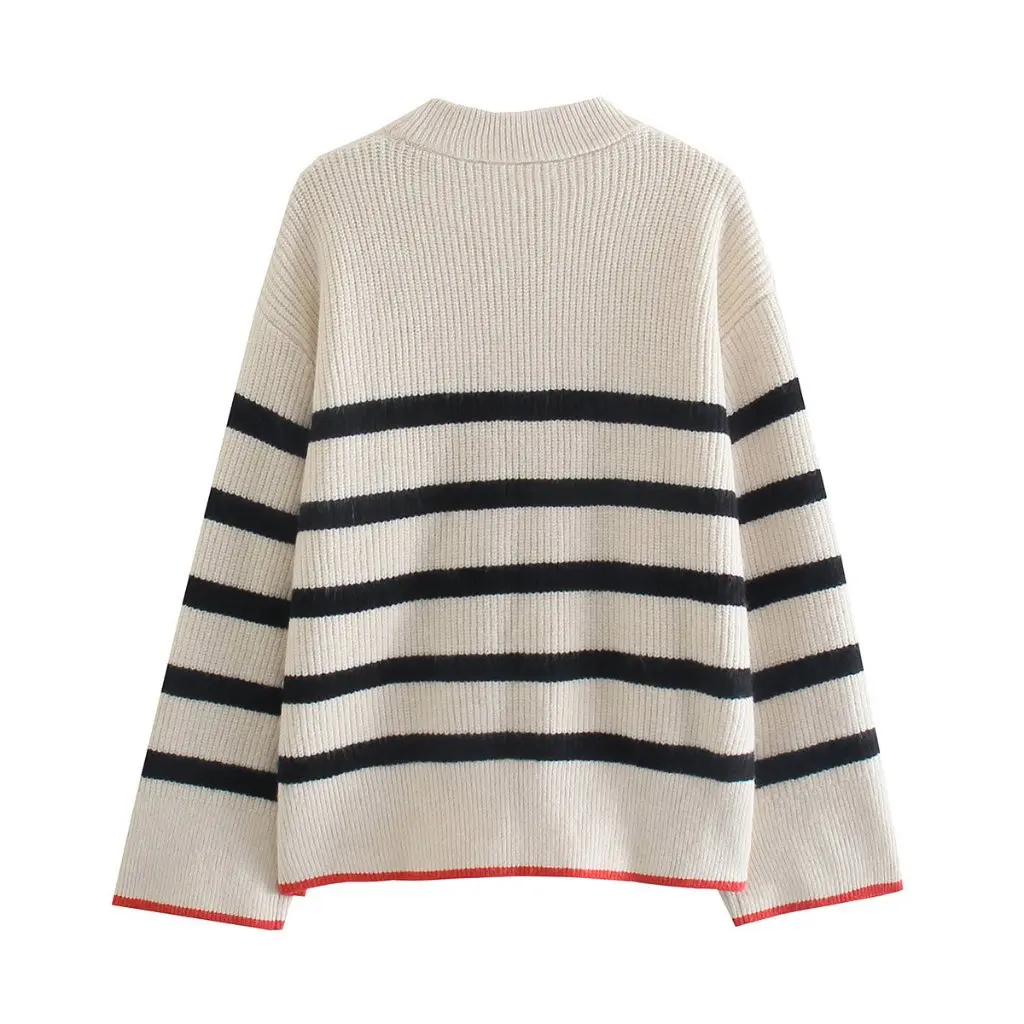 

Экспортный трикотаж в белую полоску, женский свитер в европейском и американском стиле, модный повседневный свободный крой