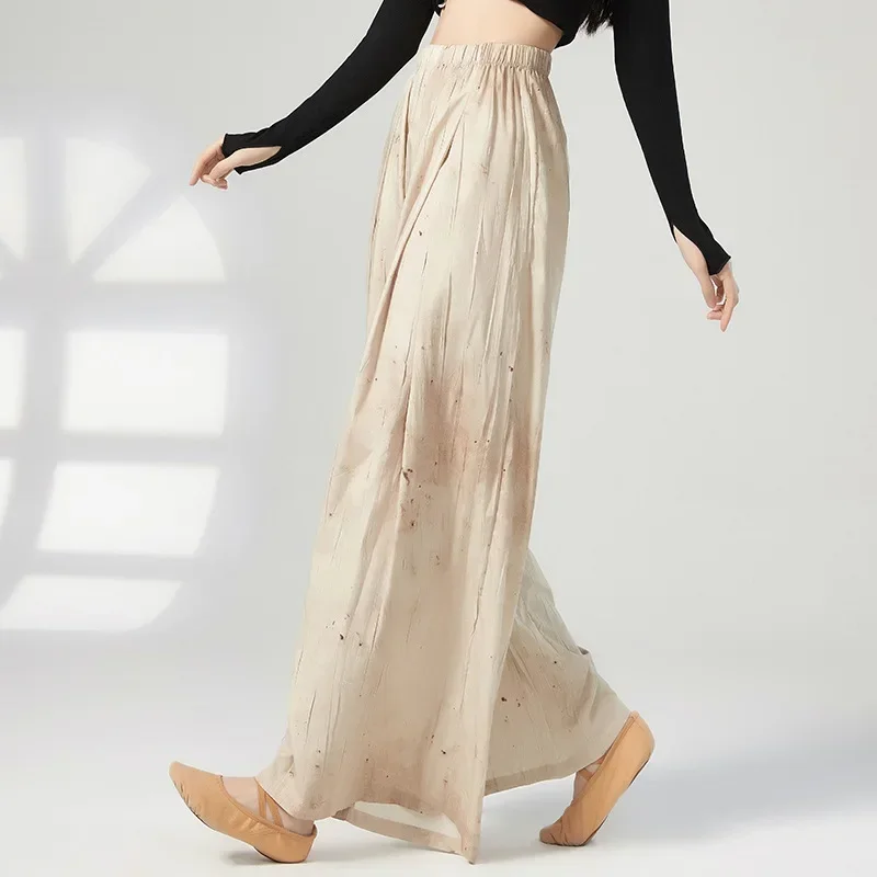 Modern dance loose straight print wide-leg pants practice suit Chinese folk classical dance