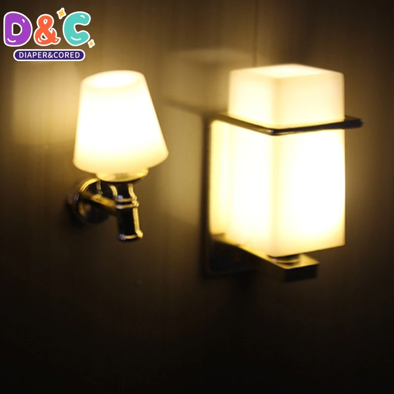 1:12 Dollhouse European Wall Lamps LED Light Model Dollhouse Mini Home Decoration Accessories Micro Scene Construction Props