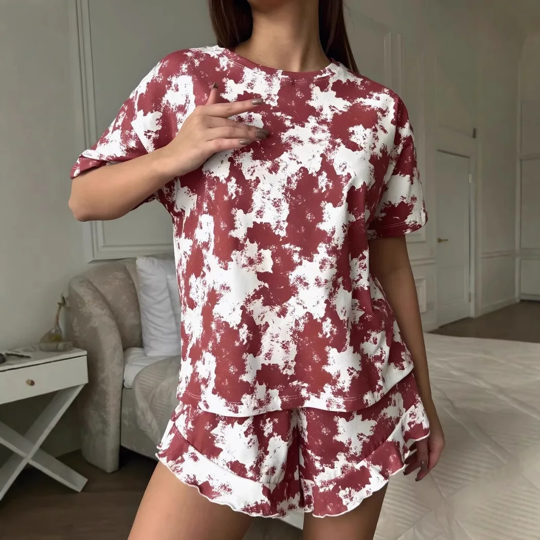 

2025 Spring and Summer New Printed Shorts Short Sleeve Home Clothes Women's New Design