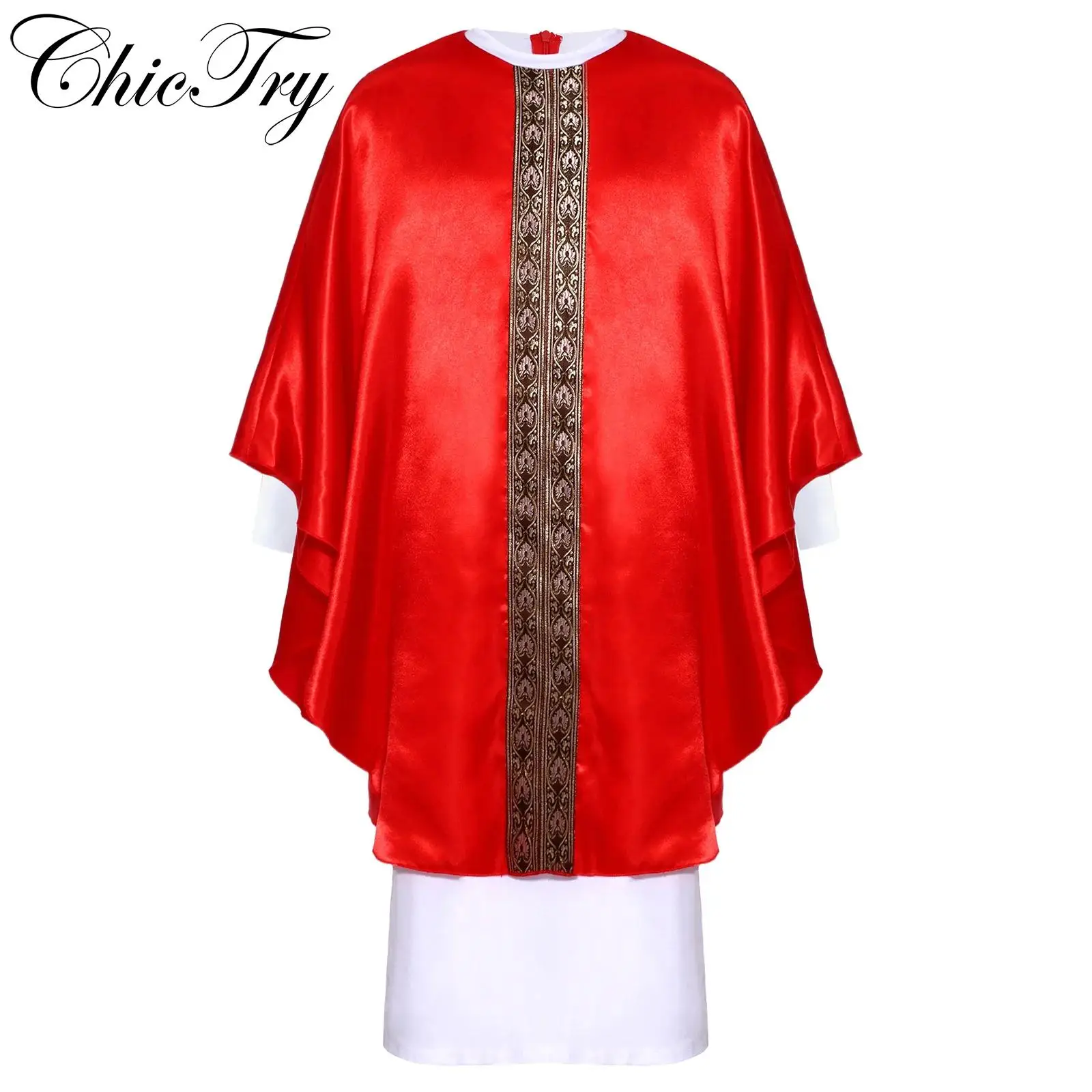

Kids Boys Girls Pope Costume Cosplay Robe Long Sleeve Band Cape Underneath White Dress for Carnival Dress Up Stage Performances