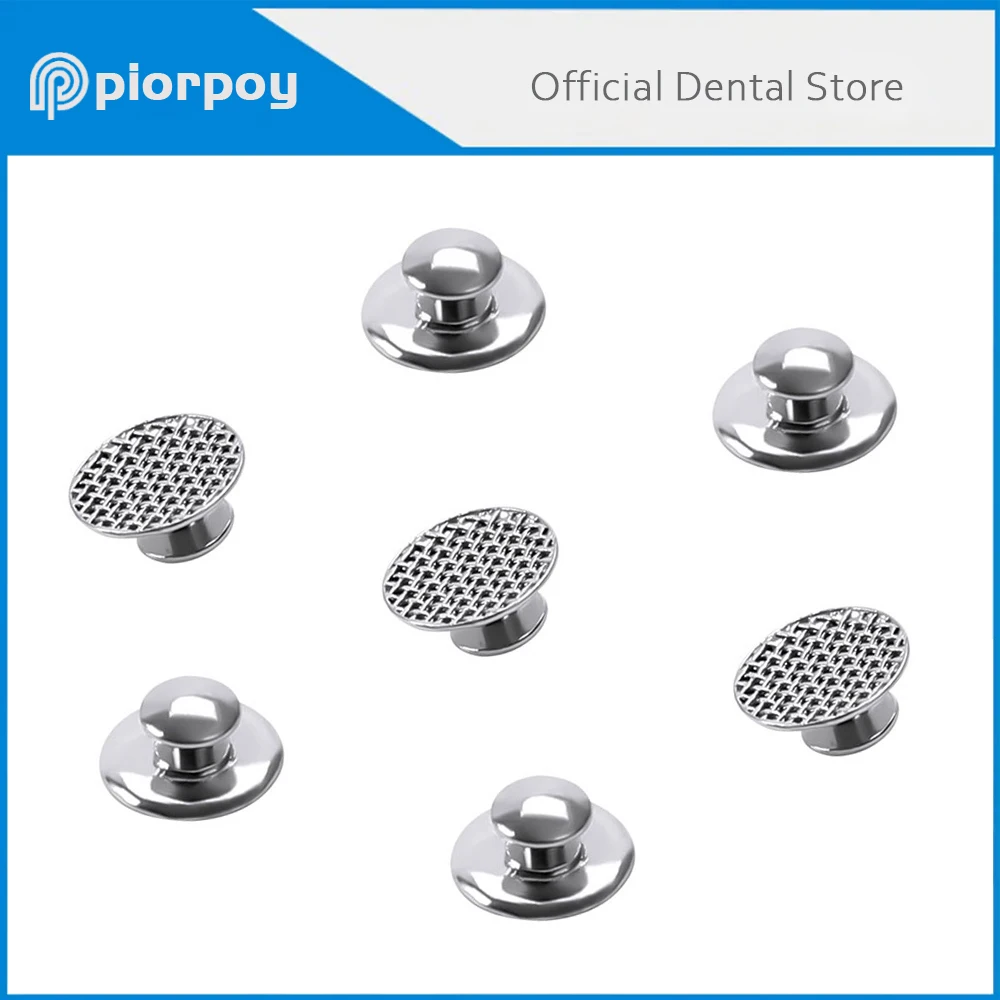 PIORPOY 10 Pcs/Pack Dental Orthodontic Lingual Buttons For Bondable Round Mesh Base Metal Tongue Side Buckle Dentistry Materials