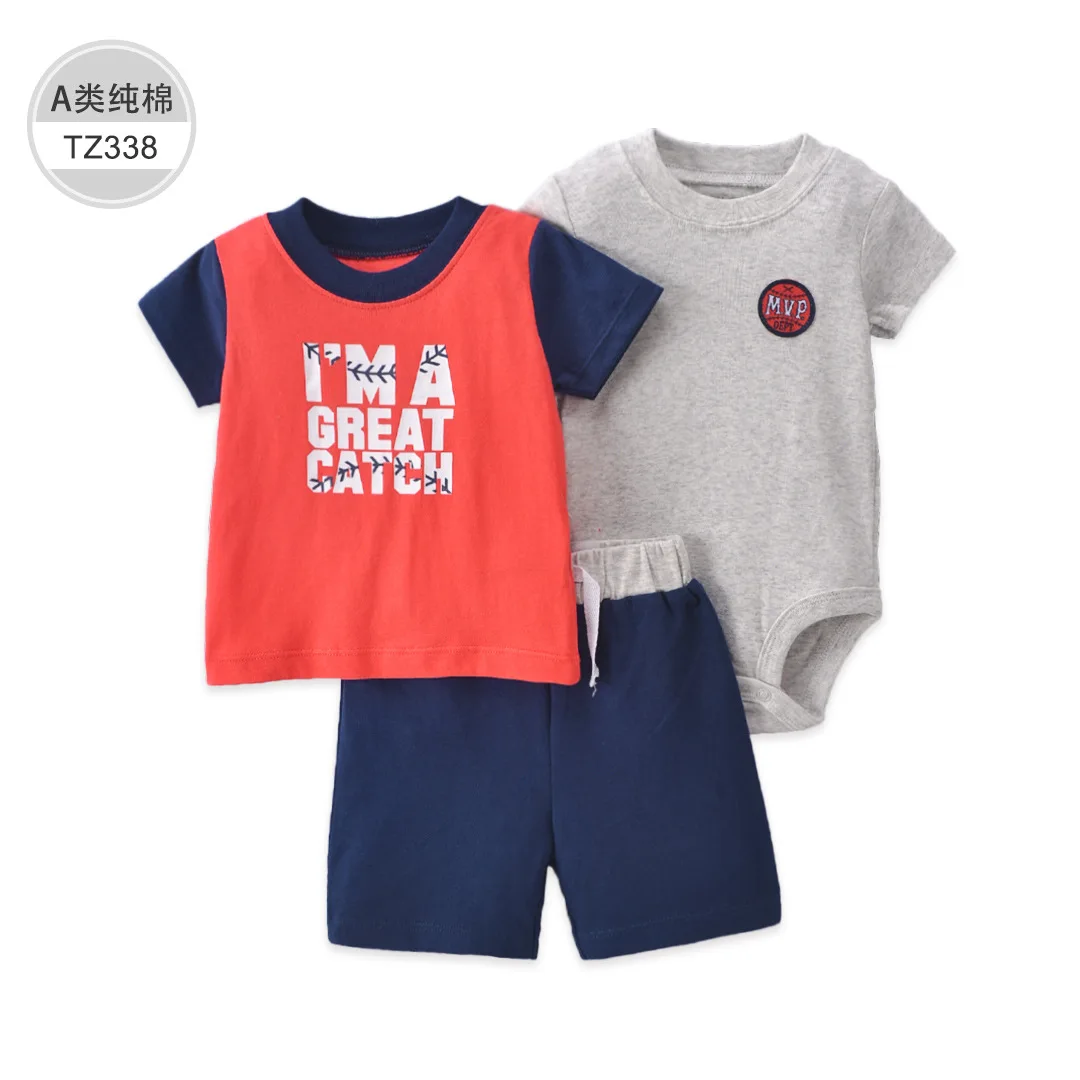 Baby Clothes 6-24M Boys Girls Cute Bebe Children Clothing Baby Short Sleeve Shorts Cover Clothes 3-piece Suit Summer Set